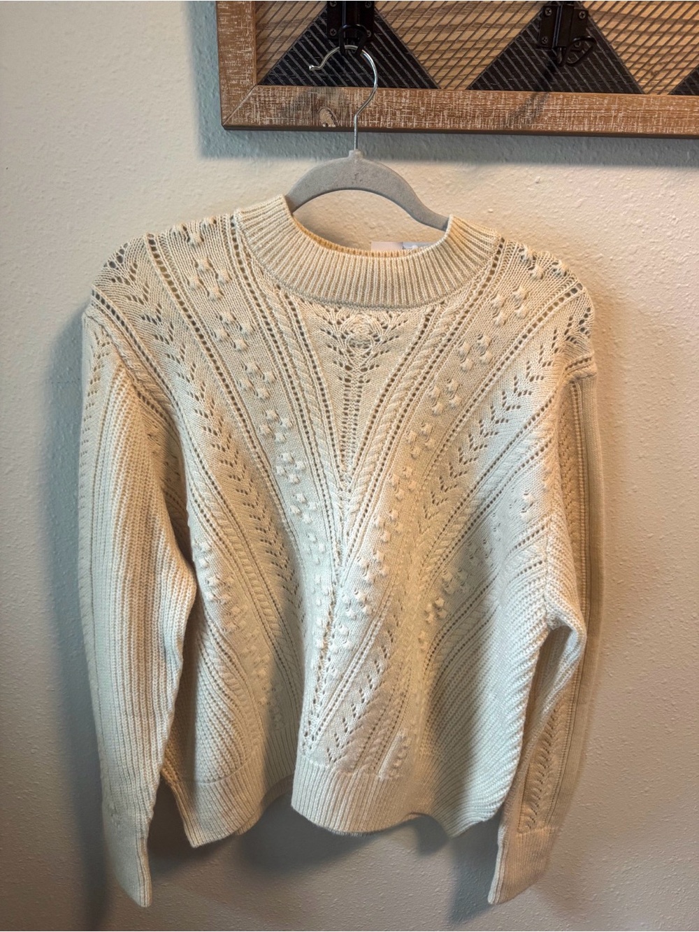 LuLaRoe Cream Cable Knit Crewneck Sweater